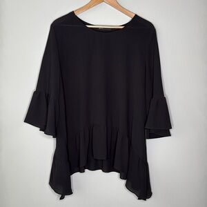 Gibson Nordstrom Ruffle Flounce Hem Short Sleeve Blouse in Black Size XL